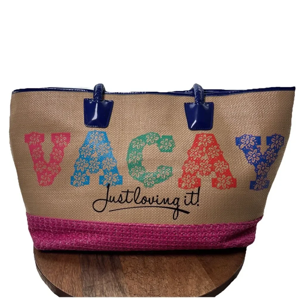 Mimosa Vacay Beach Tote Bag Colorful Summer Travel Purse Resort Style
